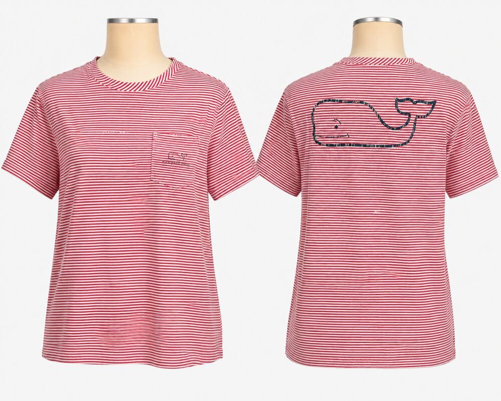Vineyard Vines Edgartown Stripe Pocket T-Shirt Women's L Red White Whale Logo